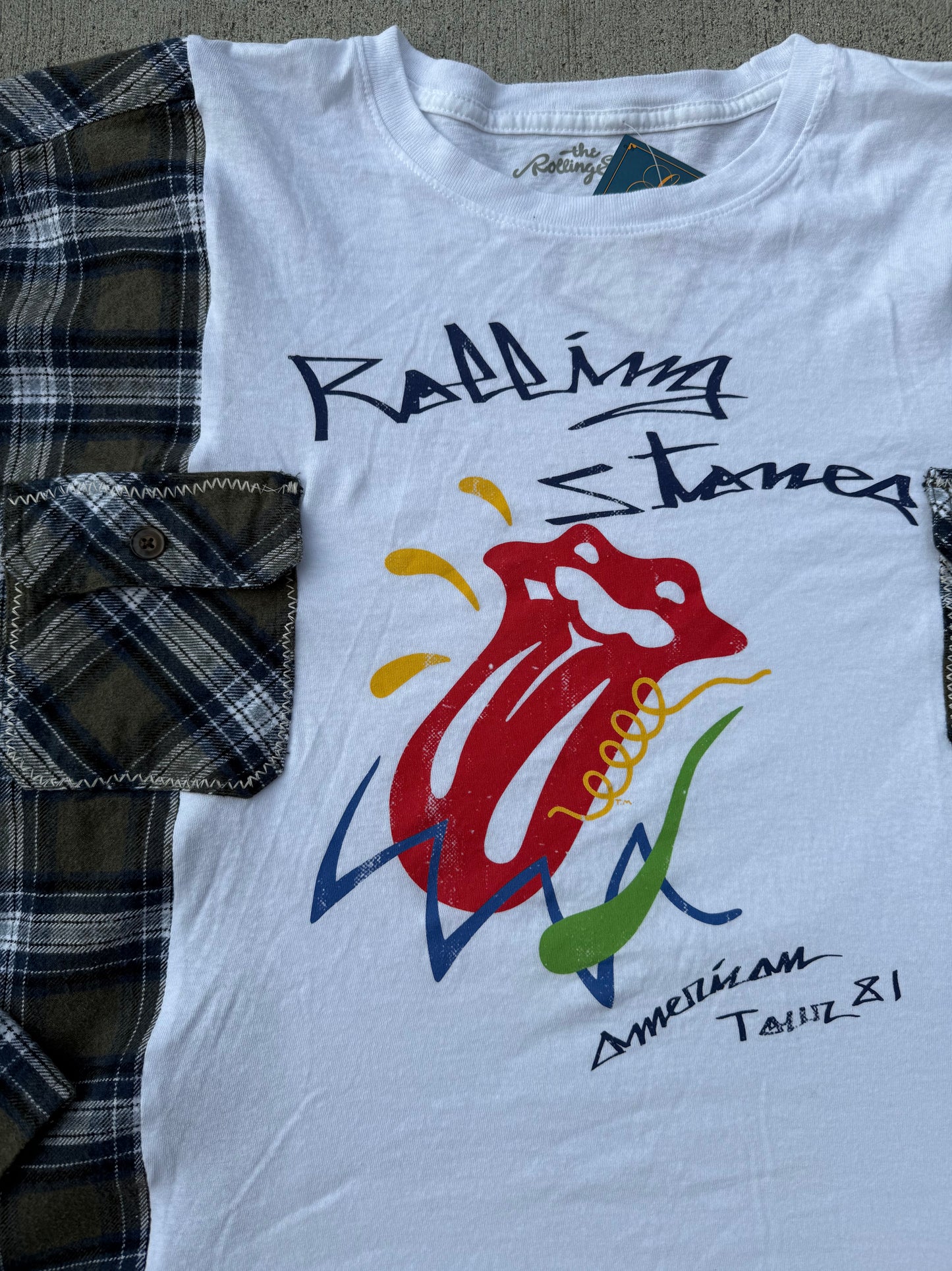 Rolling Stones Upcycled Flannel Tee