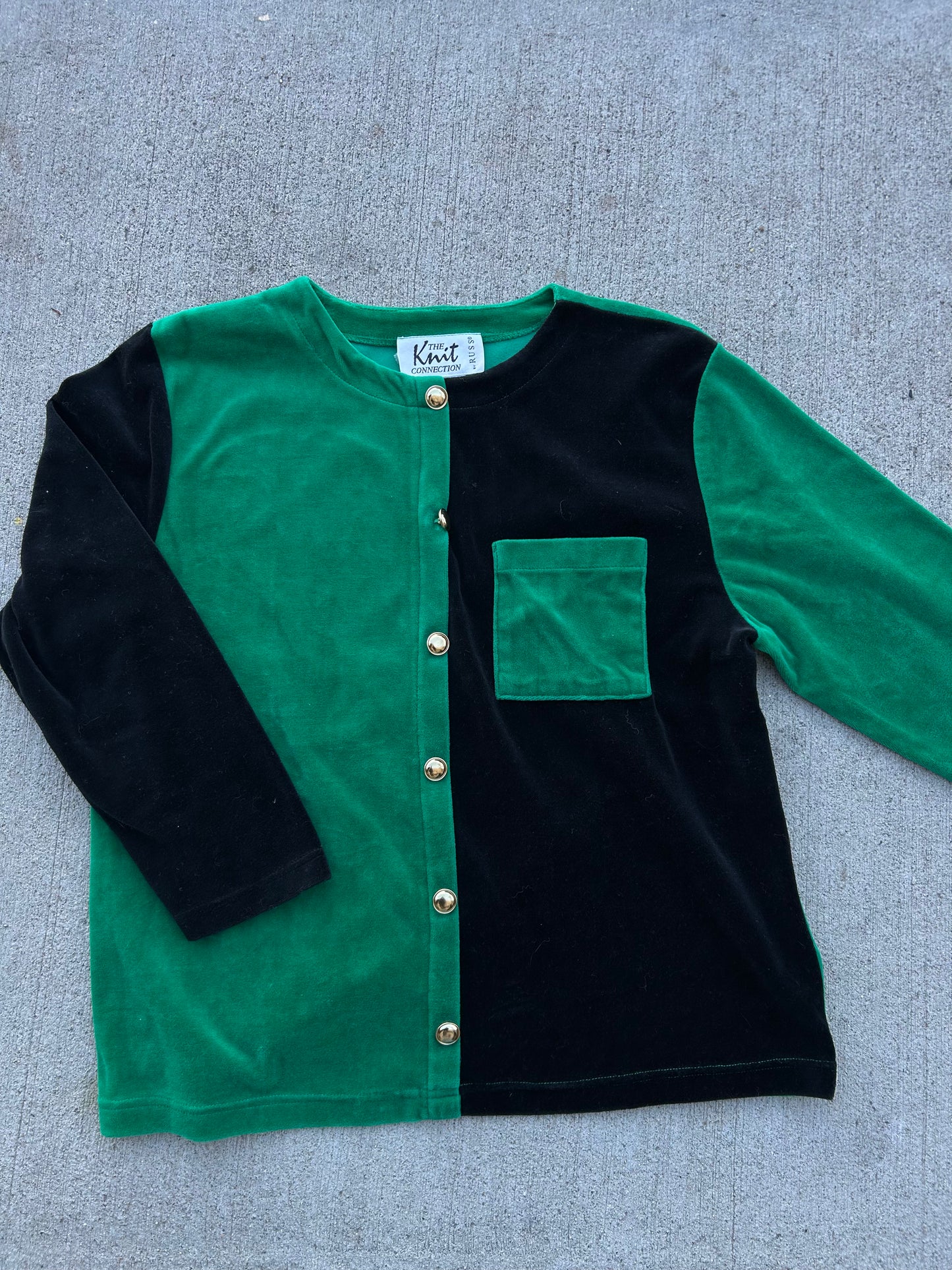 Green and Black Velvet Button Up