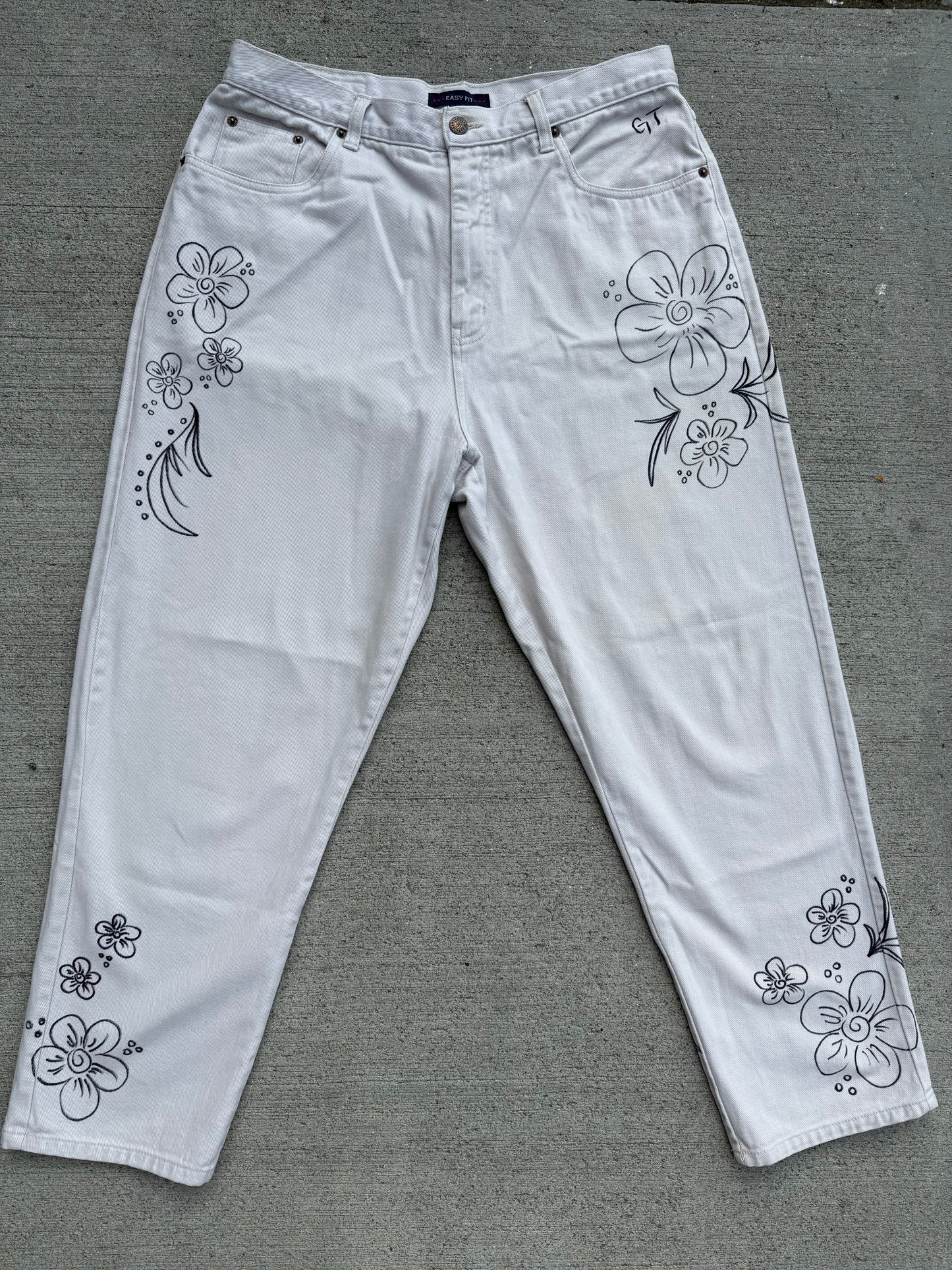 Hand Drawn Flower Pants