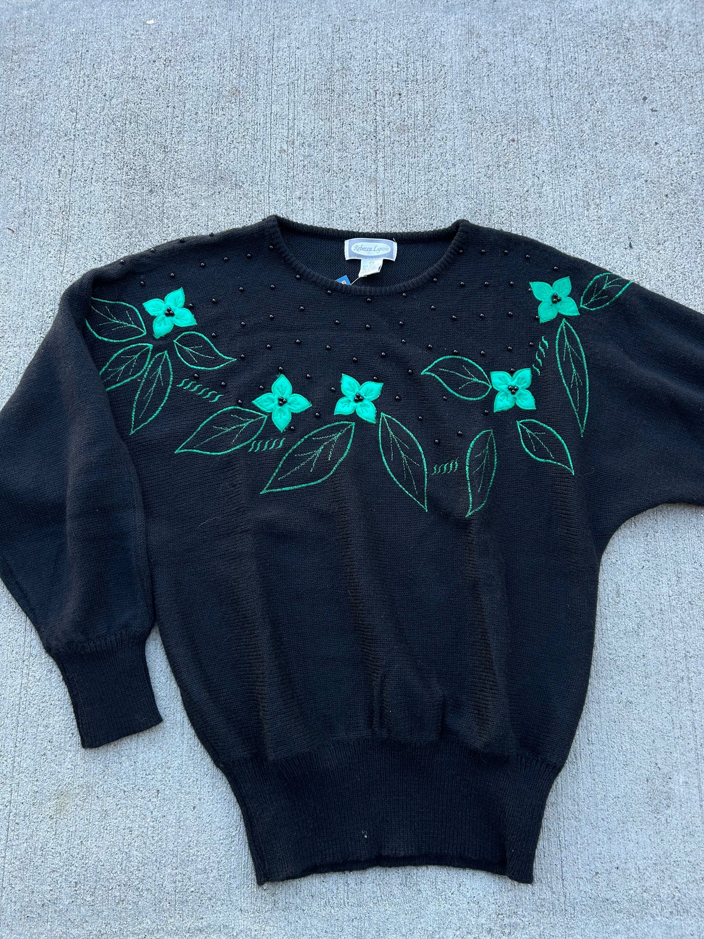 Green Floral Knit Sweater