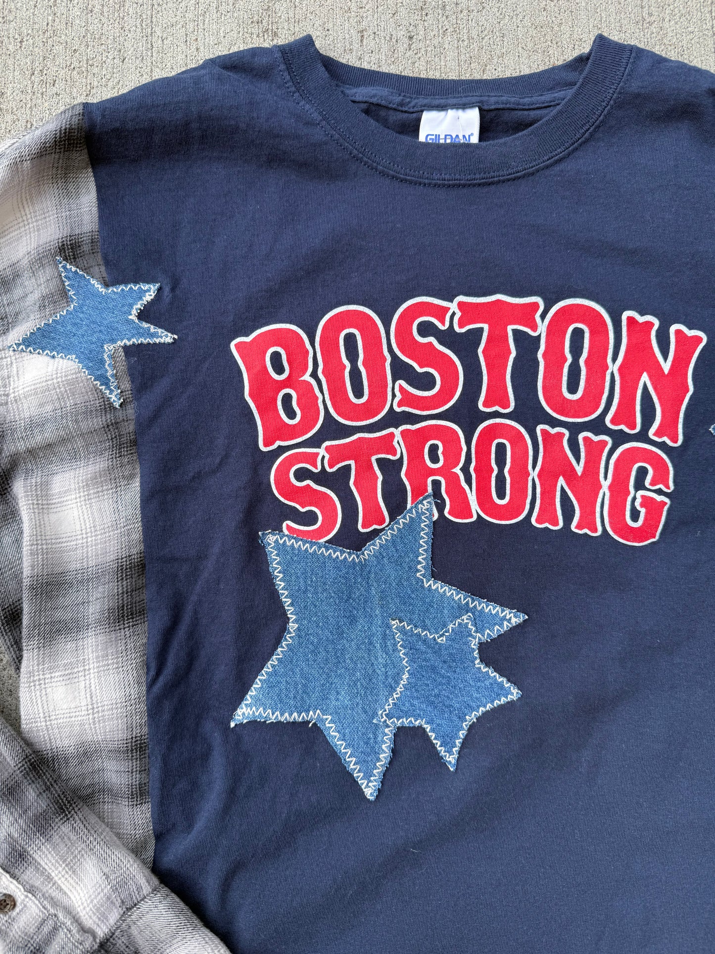 Boston Strong Upcycled Flannel Tee