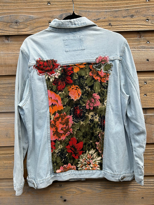 Flower Power Upcycled Denim Jacket