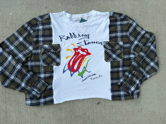 Rolling Stones Upcycled Flannel Tee