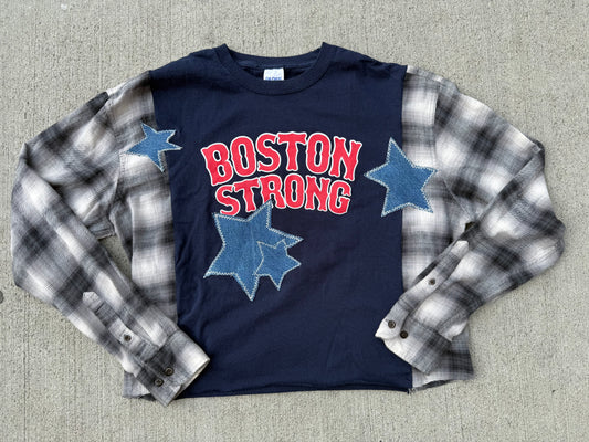 Boston Strong Upcycled Flannel Tee