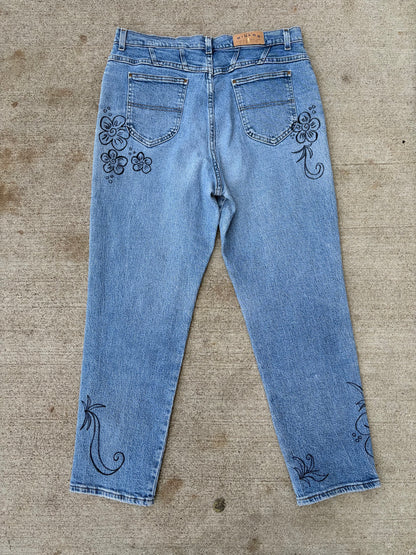 Hand Drawn Floral Denim