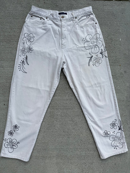 Hand Drawn Flower Pants