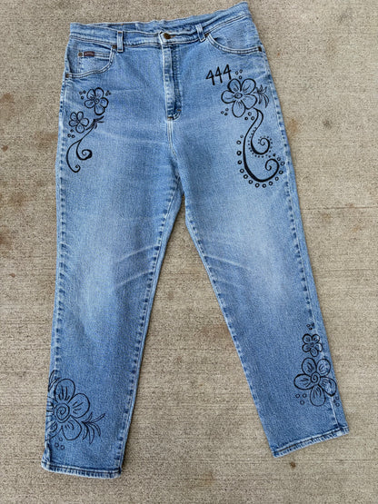 Hand Drawn Floral Denim