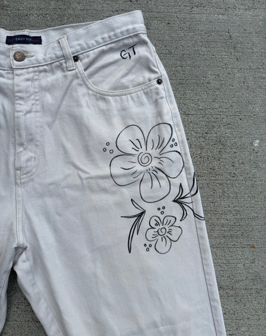 Hand Drawn Flower Pants