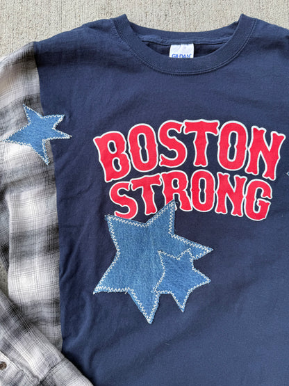 Boston Strong Upcycled Flannel Tee